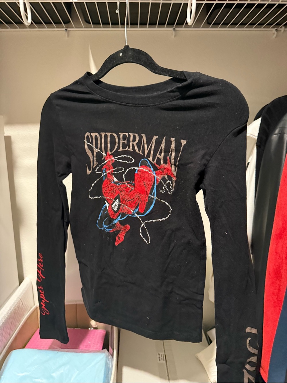 Marvel Spider-Man Black Long-Sleeve Tee with Red & Blue Graphic